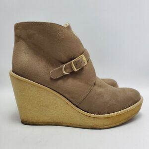 Stella McCartney Beige Suede Faux Shearling Lined Gum Wedge Ankle Boot Size 40